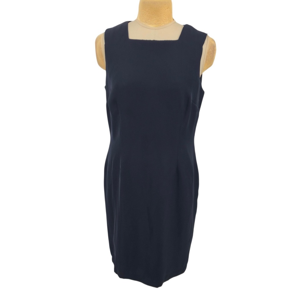 Mary McFadden Collection Dress 14 Navy Blue Sheath Career Minimalist Timeless